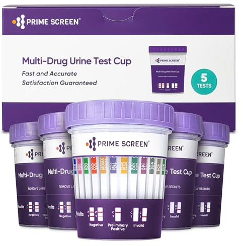 [5 pack] Prime Screen 14 Panel Urine Drug Test Cup - Instant Testing Marijuana (THC),OPI,AMP, BAR, BUP, BZO, COC, mAMP, MDMA, MTD, OXY, PCP, PPX, TCA