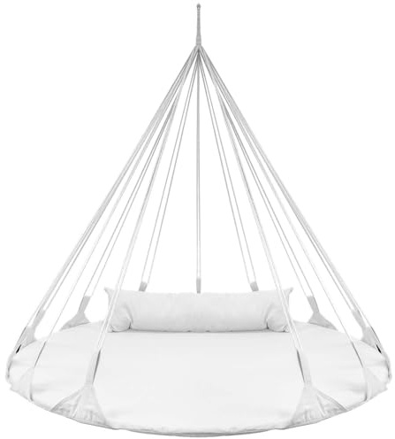 Sorbus 56 Stylish Hanging Swing Nest - Premium Cotton Double Hammock Daybed Saucer Style Lounger Swing Chair- 264lbs Sturdy Spinner Tree w/Pillow - Easy Setup - for Indoor/Outdoor, Travel - White
