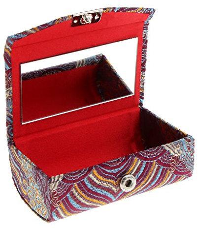 Double Lipstick Case Holder Box W/Mirror Fashion Retro Brocade Embroidered - Purple Camouflage, as described