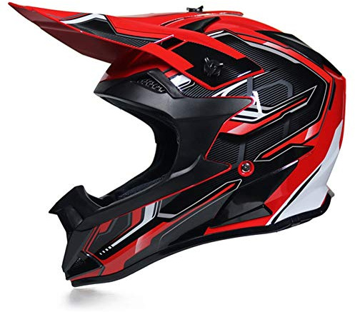Casco da Motocross Uomo Nero e Rosso Casco Integrale MTB Enduro con Fodera Rimovibile, Casco Cross Adulto Professionale Casco Motociclista per Downhill Moto Offroad Scooter Sport,M