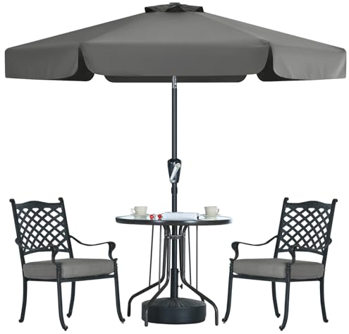 MasterCanopy 230 cm Sonnenschirm neigungsverstellbar, mit schönem Volant, 6 Rippen und Kurbel, für Patio, Garten, Terrasse, Markt, Dunkelgrau