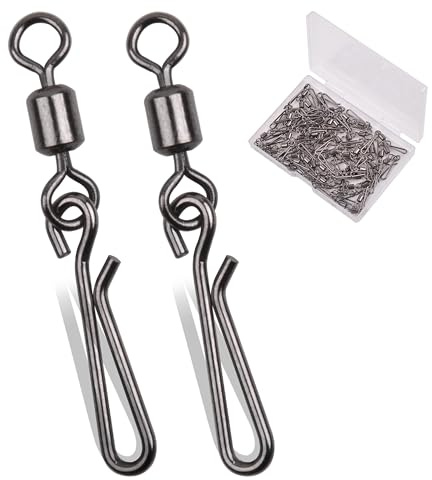 Fishing Swivel Snaps High Strength Rolling Swivel with Hanging Snap Fishing Line Connector Saltwater Corrosion Resistance Snap Swivels Fishing Tackle, Size 2 4 6 8 10(10#-9lb-80pcs)