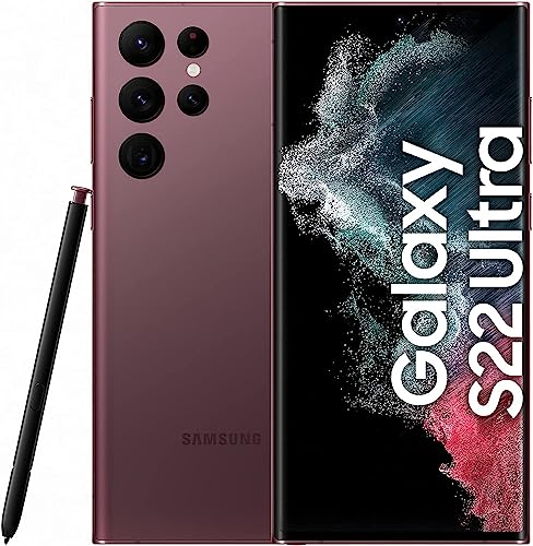 Samsung Galaxy S22 Ultra 5G Smartphone, 6.8 Zoll Dynamic AMOLED Display 2X, 120Hz, HDR10+, 108MP Kamera, 5.000 mAh Akku, Hybrid-SIM, Android 12 to 13 - Deutsche Version (256 GB, Burgundy)