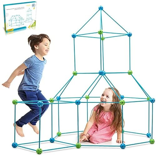 140Pcs DIY Konstruktionsspielzeug ab 5, Kinder Outdoor Spielzeug, Höhle Bauen, Bauspielzeug, Indoor Spielhaus Mädchen Jungen
