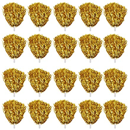 Wisecoco 20 Piezas Pompones de Porristas, Pompones de Papel de Aluminio Metálico de 3,3 Pulgadas, Pompones de Animadora con Asas, para Niños Adultos Juegos Deportivos Escolares Fiesta de Baile(Gold)