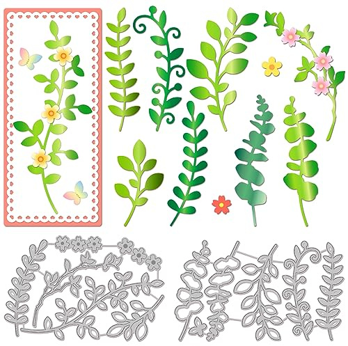 GLOBLELAND Leaves Branches Cutting Dies for DIY Scrapbooking Metal Branches Flowers Die Cuts Template for Paper Card Making Decoration Album Craft Decor