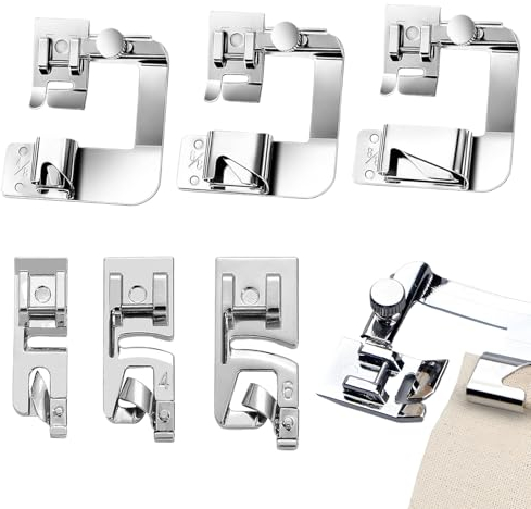 6 Nähfüße für Nähmaschine,Nähfüsse Edelstahl,Nähfüße für Nähmaschine Rollsaumß,Nähmaschine Saumfuß Presser,Fuß für Nähmaschine Saumfuß,für Haushaltsnähmaschinen(3/4/6 mm, 4/8,6/8,8/8 Zoll)