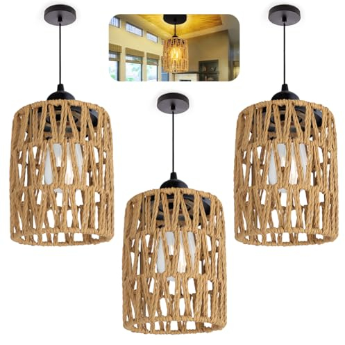 Gohytal Lampenschirm Klein, lampenschirm hängelampe E12 E14 Hängelampe Rattan Ersatzschirm Zubehör für Tischlampe Hängeleuchten Deckenlampe lampenschirm boho für Esszimmer Wohnzimmer Café, 3Pcs