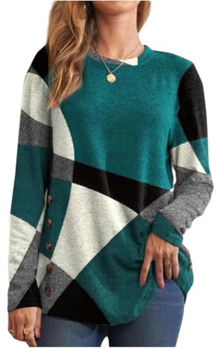 Femme T-Shirt à Manches Longues Chemise à Col Rond Tops Lâche Long Tshirts Pull Femme Chic et Elegant Hauts T-Shirts à Manches Longues Automne Top Col Rond