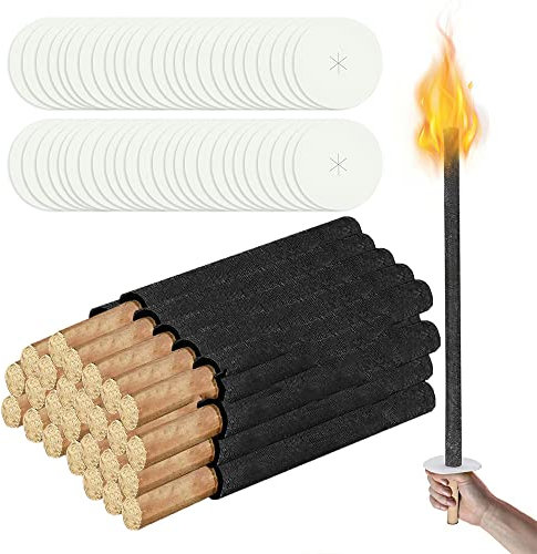 Aopunly Torches de cire 100 pièces, durée de combustion 100 min, torches de jardin extérieures en cire naturelle, avec protection de la main, poignée extra longue, pour les enfants