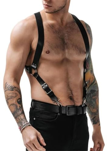 PU Leather Chest Harness for Men - Adjustable, Heavy Duty with Clip - Black, Night Club & More