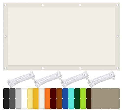 Sonnensegel Rechteck 300 x 440 cm Sonnensegel Wasserdicht Rechteckig Sonnenschutz Schattiernetz mit Ösen Seil PES Polyester UV Schutz Ohne Bohren für Garten Camping, cremefarben