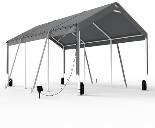 Carport étanche 3,1 x 6 m avec portes latérales Tente de voiture robuste pour protection toute l'année Garage portable en acier pour voitures, motos et événements extérieurs