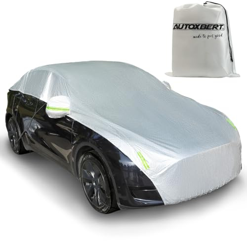 Halbgarage für Auto Abdeckplane, Regen Schnee UV-Schutz Staubdicht Autoabdeckung Limousine SUV Halbe Autoplane mit Reflektierenden Streifen, Für Alle Jahreszeiten Geeignet