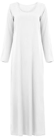 Abiti a maniche lunghe casual da donna con scollo rotondo abito a tunica da donna, bianco, L