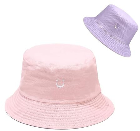 dinghaole Chapeau de Soleil pour Enfants, Chapeau Seau pour Enfants Souriant Rose Violet, Chapeaux de Seau Large Bord Chapeau de Plage Visière pour 2 à 8 Ans Fille Garçon