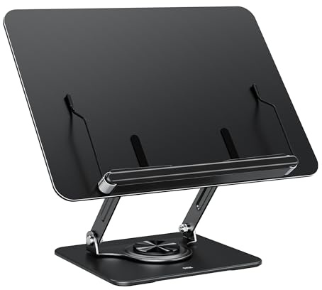 Auvo ABS01 Book Stand for Reading, Adjustable Book Holder with 360° Rotating Base, Multifunctional Display Stand for Recipes, Music Scores, Magazines, Tablets, Black