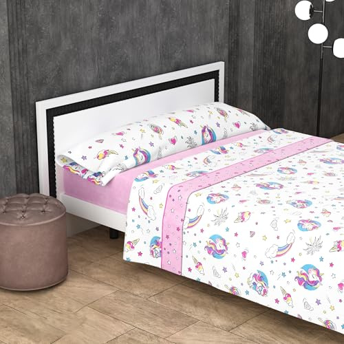 Kimbatex Textil Hogar Tienda Juego de Sábanas 3 Piezas Coralina 180gr Invierno | Cama 90, 105, 135, 150 y 180 cm | 6 Diseños + Infantiles Unicornios y Dinosaurios (Unicornios, Cama 105cm)