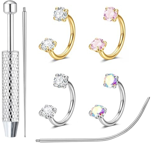 KRFY 18G Piercing Nariz Herradura Septum Set Piercing Tragus Acero Quirúrgico Rosca Interna Cz, Hipoalergénicos para Cartílago, Labret Labio, Helix, Nostril Y Daith, En Oro Plata-4P