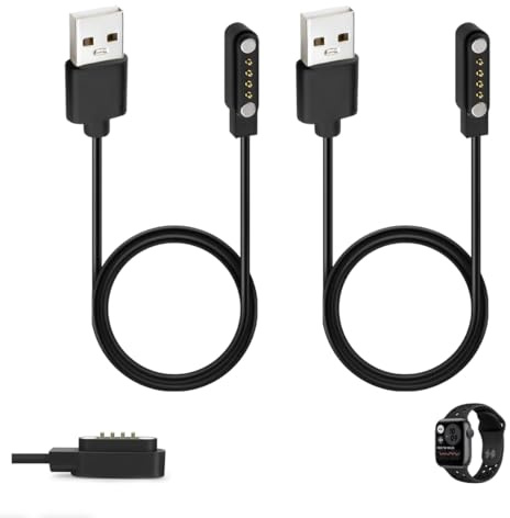 Qaum 2 stycken universal smartwatch USB-laddkabel, 7,62 mm 4-polig laddningskabel | Kompatibel med olika Smartwatch-modeller, perfekt för enheter med 7,62–14,6 mm pinavstånd — robust och snabbladdbar