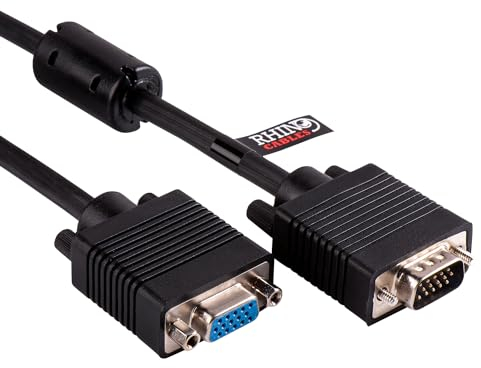 rhinocables VGA Extension Cable 3m – 15 Pin VGA Male to Female Lead to Connect Monitor, PC, Laptop, Projector | High-Performance Shielded Video Cable | Black Computer Screen Connector