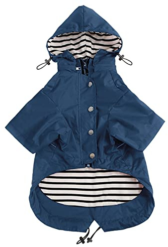MOREZI Chubasquero para Perros con Cremallera y Botones Reflectantes, Resistente al Viento y a la Lluvia, cordón Ajustable, Capucha Desmontable-Azul Marino-M