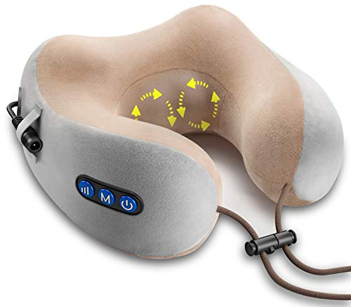 Ergocar Massagekissen Nackenmassagegerät Massagegerät für Cervical Muskelschmerzen lindern U-förmiges Massagekissen Für Spannungsabbau Für Heimauto und Büro (Braun)
