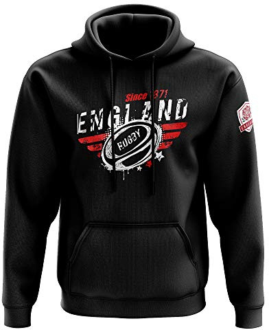 Mens England Since 1871 Hoodie - Supporter Rugby English Badge Rugga Gifts for Him - St Georges Day Eng Sports Fan, Black, L