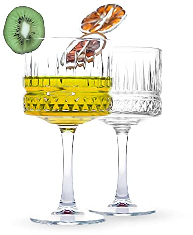 Lot de 2 Verres Coupé Vintage (500 ml/17 oz) Grands Verres à Cocktail, Champagne ou Martini, Aperol Spritz, Vin Carrés, Rouge Géants en Cristal, Bols en Verriere