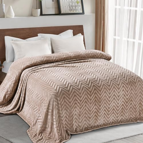 Whale Flotilla Coperta Pile Con Motivo Chevron, Calda Coperta per Divano e Letto in Flanella Morbida, Accogliente e Leggera per Tutte le Stagioni, 150 x 200 cm, Beige