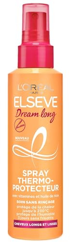 L'Oréal Paris - Spray Cheveux Thermo-Protecteur 230° - Soin Sans Rinçage - Anti-Frisottis - Enrichi en Vitamines et Huile de Ricin - Elseve Dream Long - 150 ml