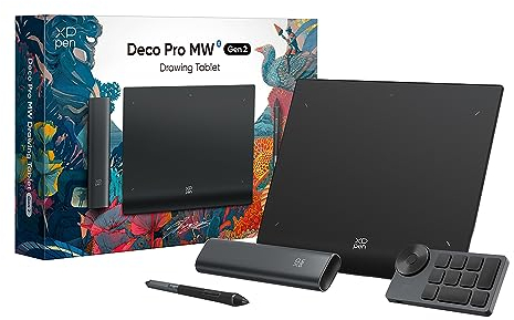 XPPEN Deco Pro MW Gen2 Tableta Gráfica Dibujo Digital Bluetooth con Lapiz X3Pro de 16k Niveles de Presión, Tableta de Dibujo con Teclas Expresas Inalámbrica (9”x6”)