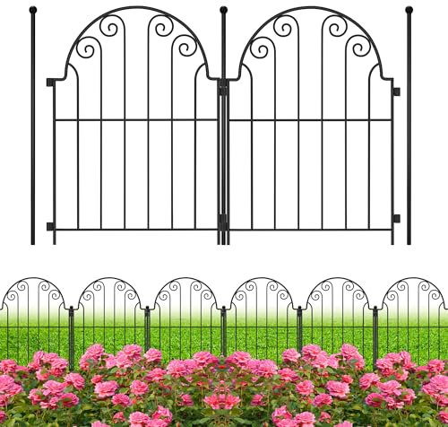 PARAISODOS Garden Fence 10 Panels, 17 in H Above Ground, No Dig Metal Fence