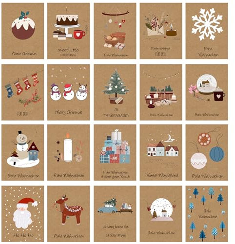 DMHSGIFT Weihnachtskarten mit Umschlag Set 20 Stück A6 Klappkarten Kraftpapier Weihnachtskarte Christmas Cards für die schönsten Weihnachtsgrüße