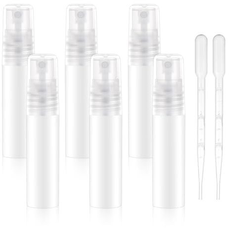 Maxmoc Mini Parfümzerstäuber, Sprühflasche Klein, Zerstäuber Sprühflasche mit 2 Stück Tropfer, Tragbar Sprühflasche Nachfüllbare Leer für Parfüm, Wasser, Kosmetik, Reisen (5ML-6pcs)