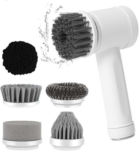 Electric Spin Scrubber, Cordless Cleaning Brush with 5 Replaceable Brush Heads,IPX7 Waterproof Electric Cleaning Brush Scrubber for Kitchen,Car,Tile,Wall,Floor,Shower