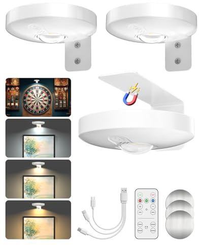 BrightArk Lampade da Parete Ricaricabili con Telecomando per Foto, Luce a Batteria Regolabile in 3 Colori con Timer, Lampada per Quadri, Lampada per Bocce Ricaricabile, Fino a 50 Ore, 3 Confezioni