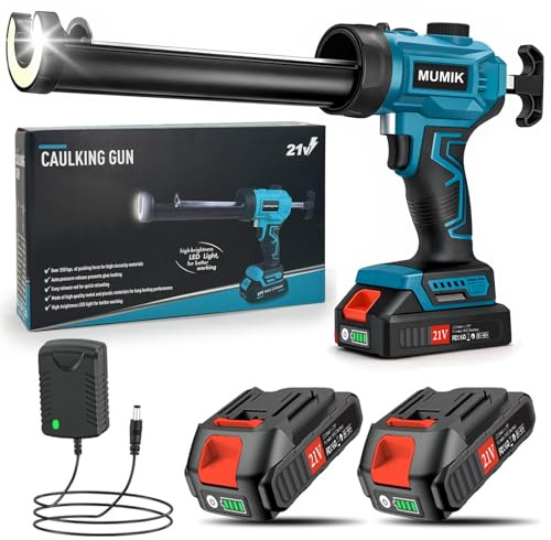 MUMIK Pistola Silicona Bateria, Pistola Silicona Profesional con 2x2000 mAh baterías, Regulación de Velocidad Continua, Luz LED, para Cartuchos de 300 ml