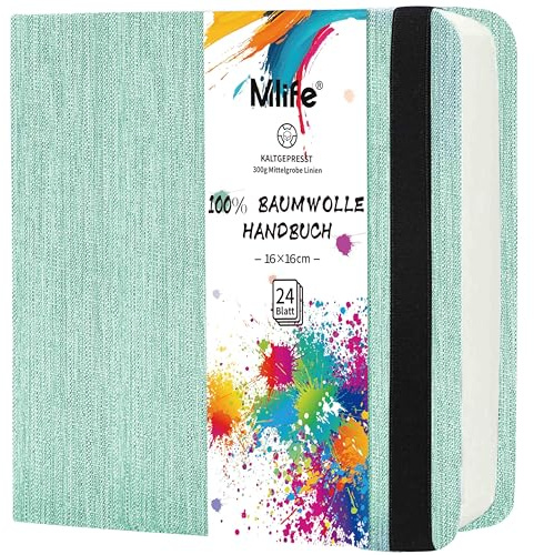 Mlife Fyrkantigt Dubbelsidigt Skissblock I Akvarellpapper, 100% Bomull, 300 G/M², Syrafritt, Akvarellblock Perfekt För Konstälskare, Vuxna Och Studenter, 16,5 X 16,5 cm, Turkos