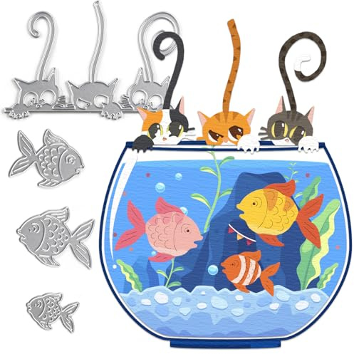 Cutting Dies Metal, Metallic Cutting Dies, Fish and Cat Metal Embossing Stencils for DIY Scrapbooking Photo Album Decorative DIY Paper Cards Making Gift