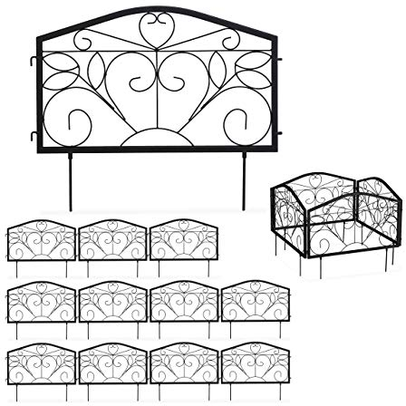 Relaxdays 12x Pareti per Recinzione da Giardino, Bordure per Aiuole, Sentieri, Ferro, Ornamenti Decorativi, HxL: 33 x 675 cm, Nero