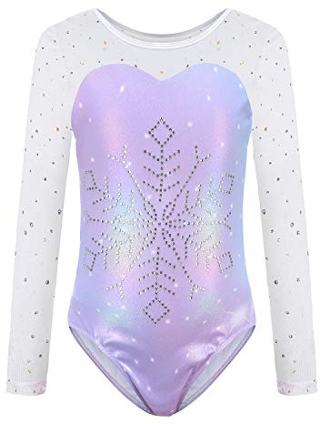 Sinoeem Ragazze Ginnastica Leotards Balletto Body Costumi di Danza per Bambini da 5 a 14 Anni (Violetta - Manica Lunga, 9-10 Anni)