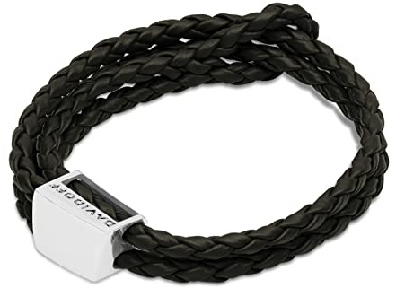 DAVIDOFF Home Run Herren Armband Schwarz – sportliches Armband aus handgeflochtenem Leder – Lederarmband mit Metallelement und Schiebeverschluss
