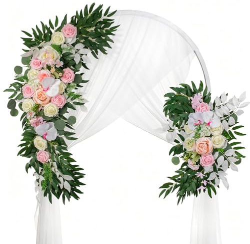 Lisuun Wedding Arch Flowers, Artificial Flowers for Decoration, Large Flower Swag for Boho Styles Wedding Ceremony Floral Decor - Pack of 2