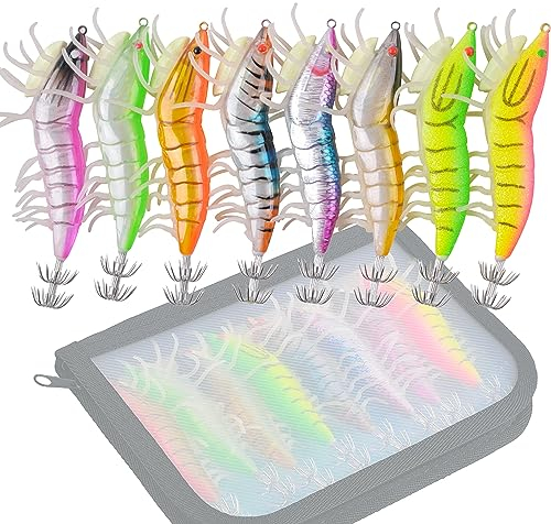Leuchtender Tintenfisch Angelköder 8stk Salzwasser SquidJig Jighaken Kunstköder Kunststoff Glow Shrimp Angelausrüstung Angelzubehör Angelgeschenke Angel Set