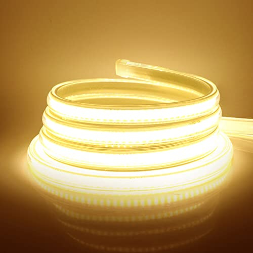 Wisada COB LED Streifen 10m, 220V 360 LEDs/m FCOB LED Band CRI≥90, Wasserdichte Hohe Dichte Flexibler Superhell Warmweiß COB LED Lichtband mit Schaltstecker für Schlafzimmer, Schrankbeleuchtung