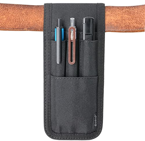 diodrio Belt Pen Holder, Pencil Holder Pouch, Pen Sleeve Case Holster for Belt, Hold Multiple Pens, Hold 6 Inch Ruler, 2 Pens and a Marker. Made of Durable Fabrics, Detachable, Black.