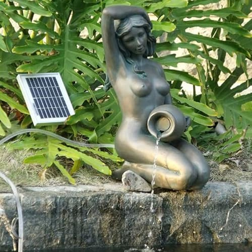 ASC Kneeling Girl Fountain with 2 Watt Solar Pump Kit Day Time Version Bronze