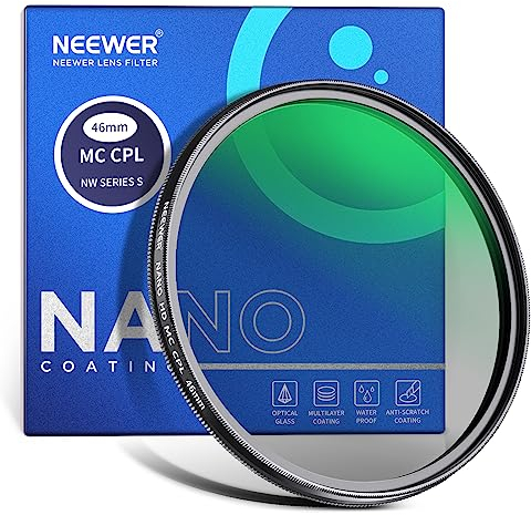 NEEWER 46mm Polarizing Filter, 24 Layer Multi Resistant Nano Coated MC CPL Circular Polarising Filter, HD Optical Glass Polarizer/Ultra Slim/Reduce Reflection/Enhance Contrast/Reduce Glare