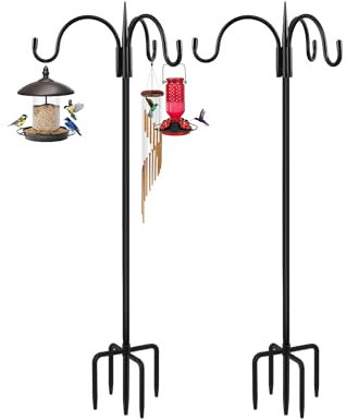 FEED GARDEN [Upgrade Version 92 Inch Three Shepherd Hooks for Outdoor,Bird Feeder Pole with 5 Prong Base, Adjustable Shepard Hooks for Hanging Plant, Solar Lanterns, Wind Chimes, 1 Pack